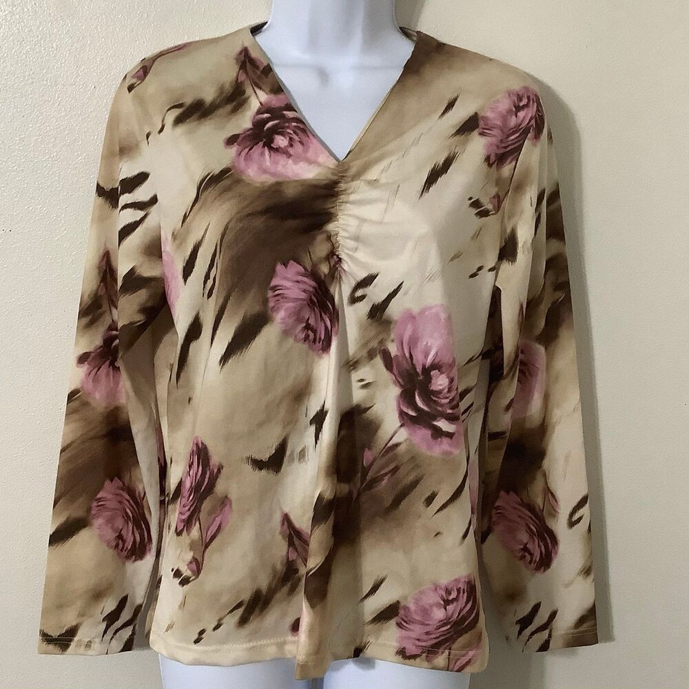 Pencini Vintage Y2K Tan Fairycore Long Sleeve Fairy Cinched N Neck Top Large